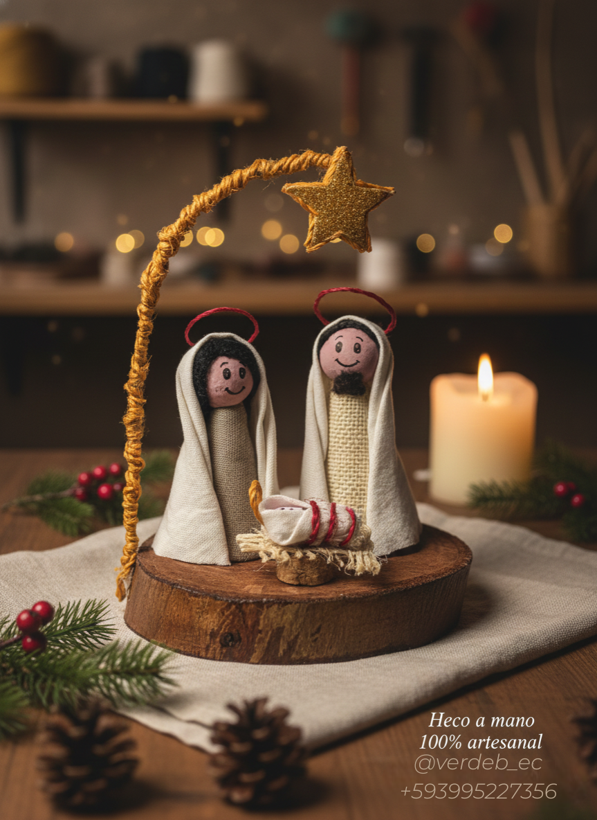 Nacimiento Navideño Artesanal Hecho a Mano - Escena del Pesebre con Estrella y Detalles Únicos en Ecuador